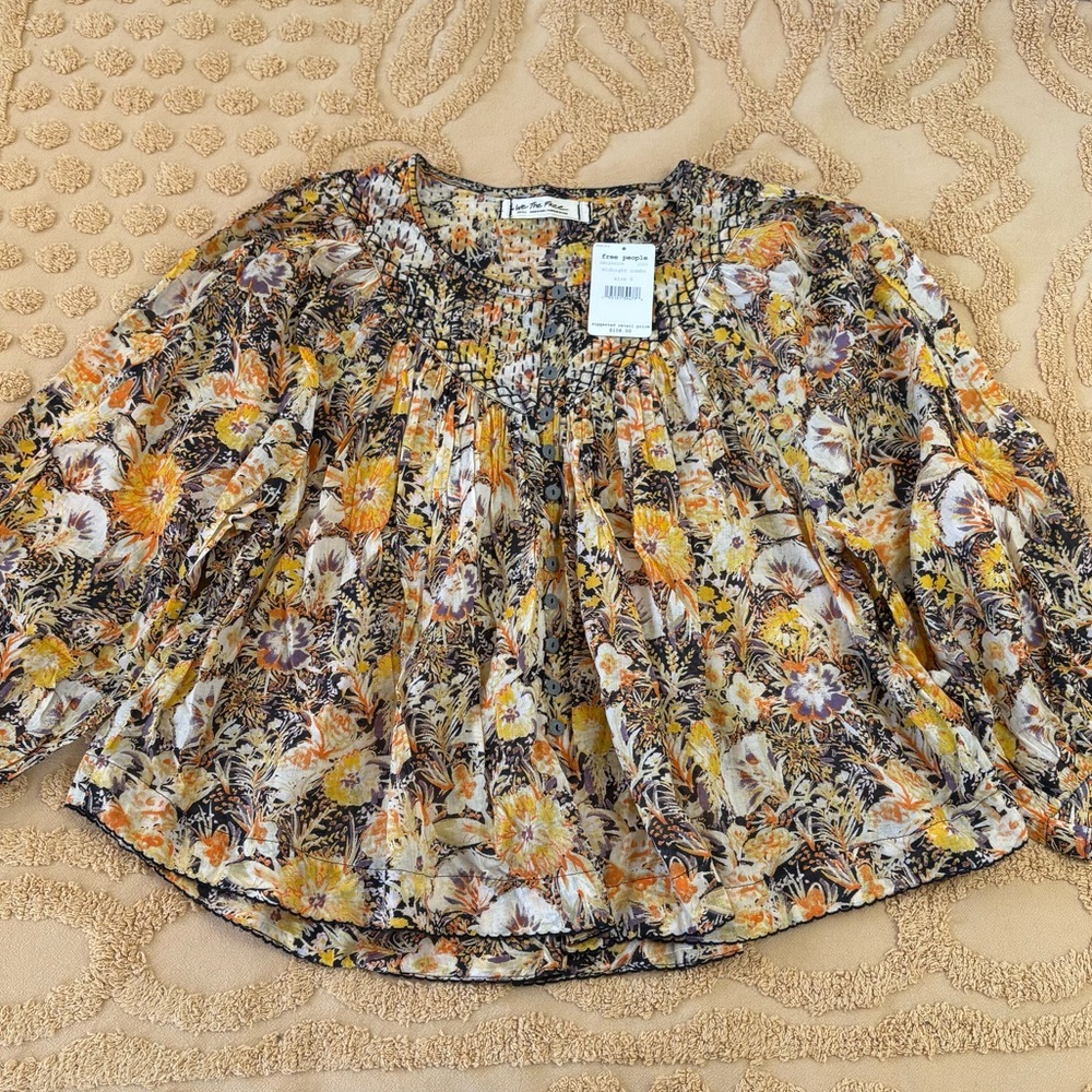NWT Free People Cool Meadow Printed Top in Midnight Combo